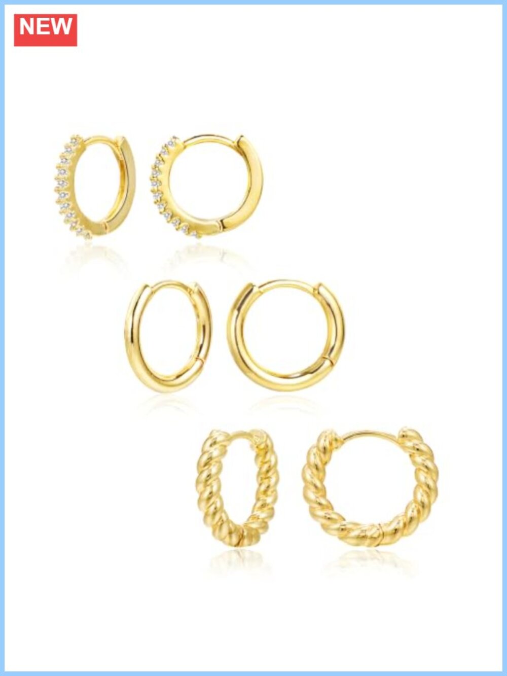 14k Gold Plated Small Huggie Hoop Earrings Set Cubic Zirconia